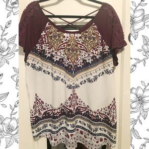 Patterned Chiffon Front Tee